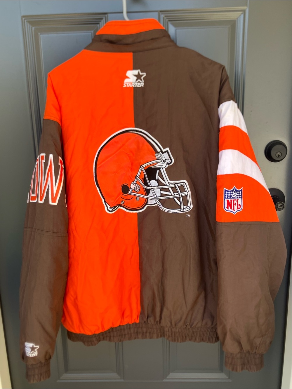 🔥Vintage Starter Jacket Cleveland Browns Split Color Block Mens XL Rare Puffer